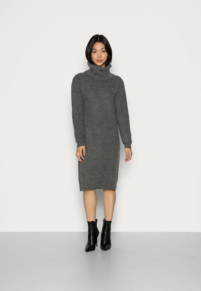 Zign ROLL NECK MIDI DRESS - Robe Pull - Mottled Grey