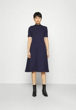 Zign Short Sleeves Flared Basic Midi Dress - Robe En Jersey - Dark Blue