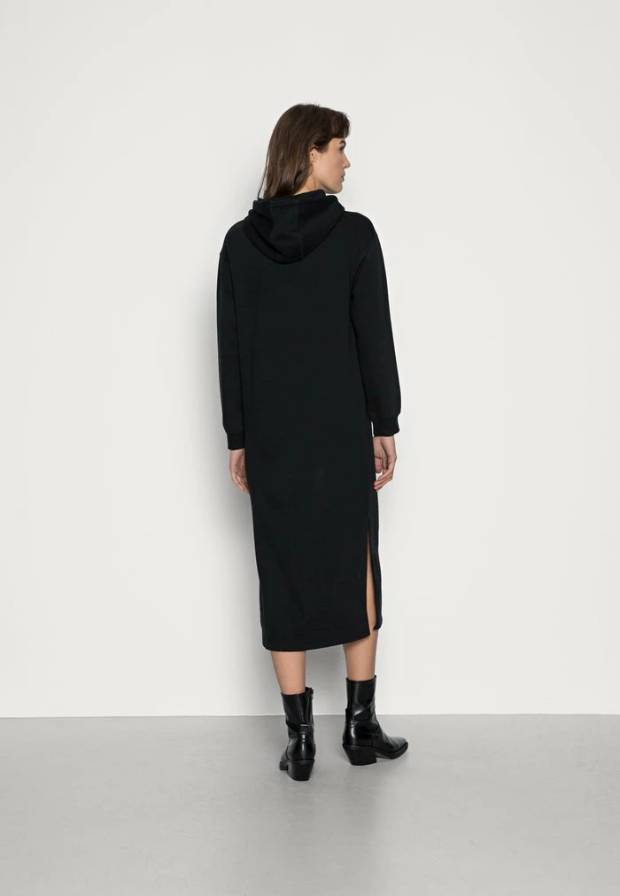 Zign Casual Winter Sweat Hooded Maxi Slits Dress - Robe De Jour - Black – Image 3