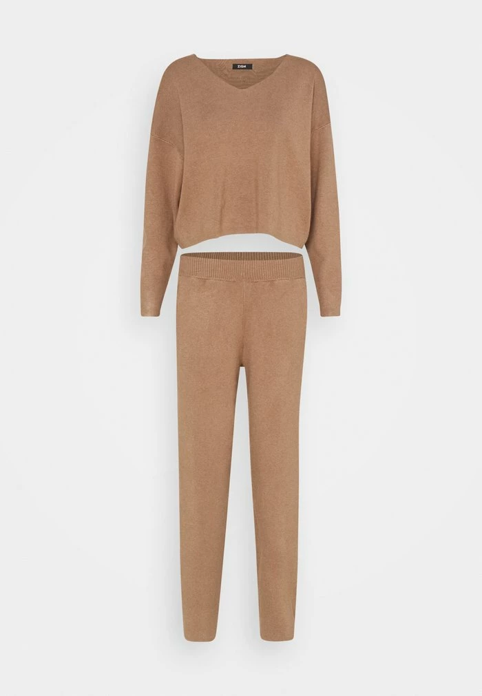 Zign SET V NECK AND PANT - Pullover - Camel
