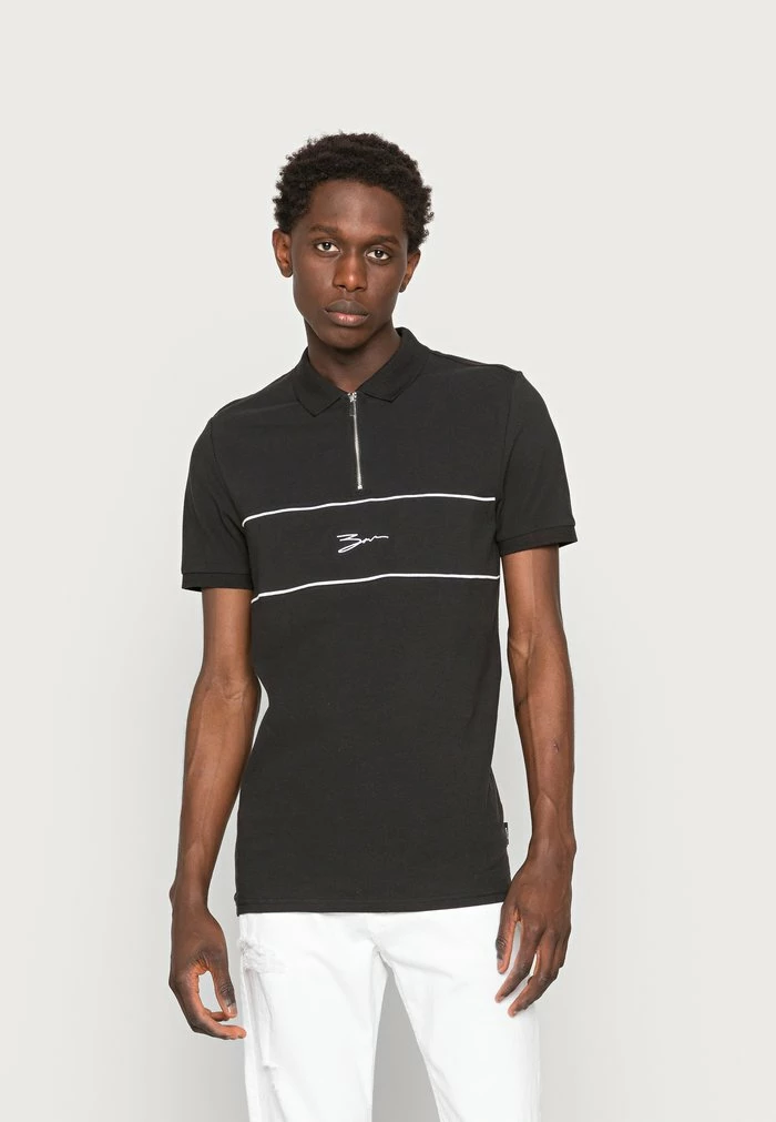 Zign SCRIPT ZIP PLACKET - Polo - Black