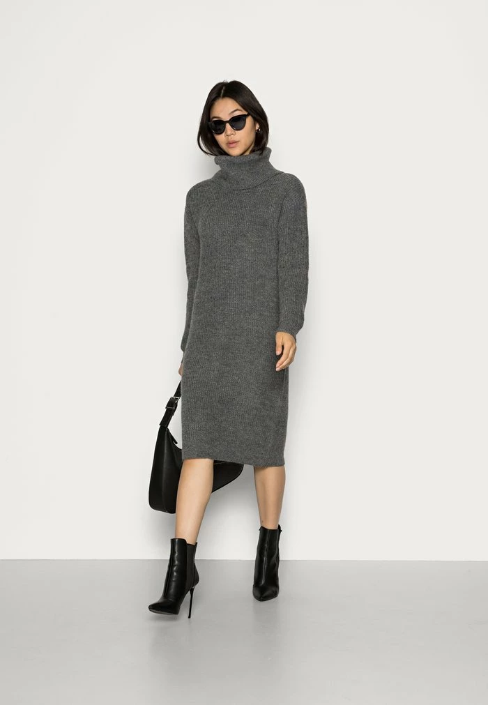 Zign ROLL NECK MIDI DRESS - Robe Pull - Mottled Grey – Image 2