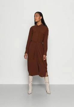 Zign WOVEN MIDI BLOUSE DRESS - Robe Longue - Brown