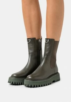 Zign LEATHER - Bottines à Plateau - Khaki